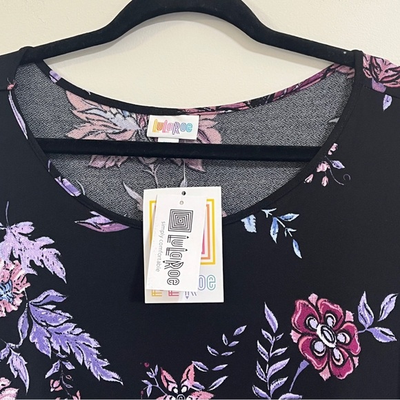 LulaRoe Women Evelyn Maxi Dress Bracelet-length Sleeves Black Purple Floral 2XL - Picture 7 of 13